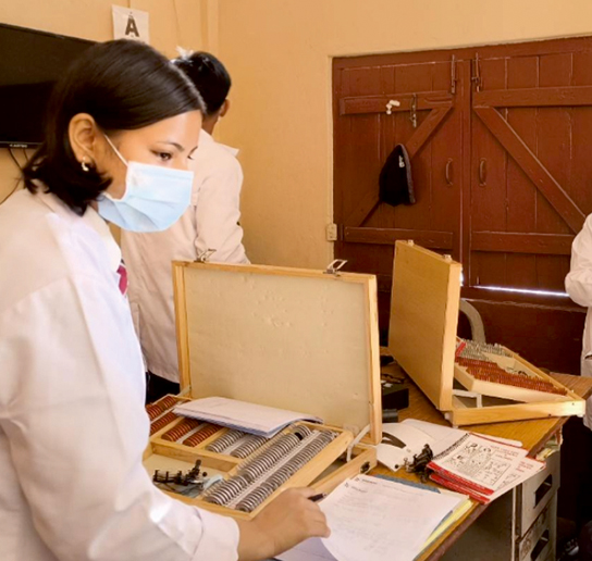 Students doing optometry practical in the Best college in Sikkim